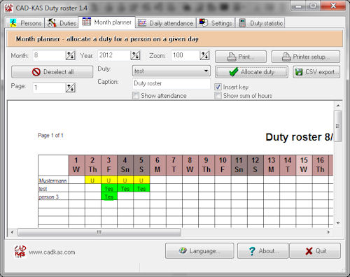 Create a duty roster for your staff. You first create a list of your staff.