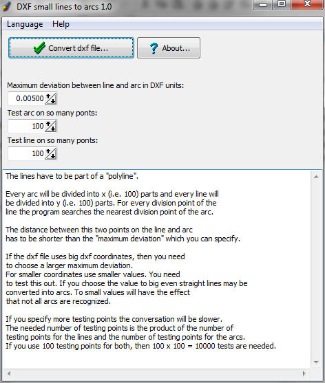 Click to view DXF small lines to arcs 1.0 screenshot