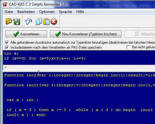 Screenshot vom Programm: C 2 Delphi Konverter