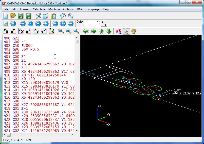 Screenshot vom Programm: CNC Backplot Editor