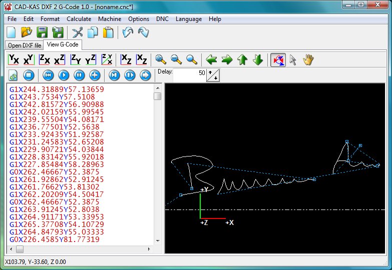 Screenshot vom Programm: DXF 2 G-Code