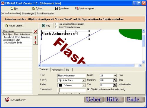 Screenshot unseres Flash Creator Programms