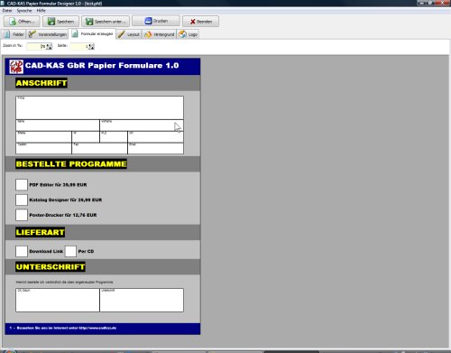 Screenshot vom Programm: Papier Formular Designer