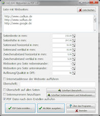 Screenshot von Webseiten zu PDF 1.0.